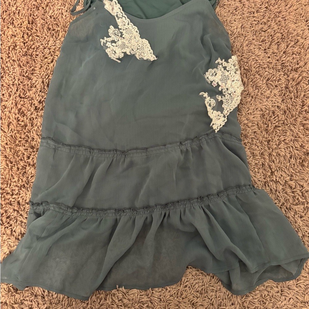 Elegant Teal Dress with Lace Accents